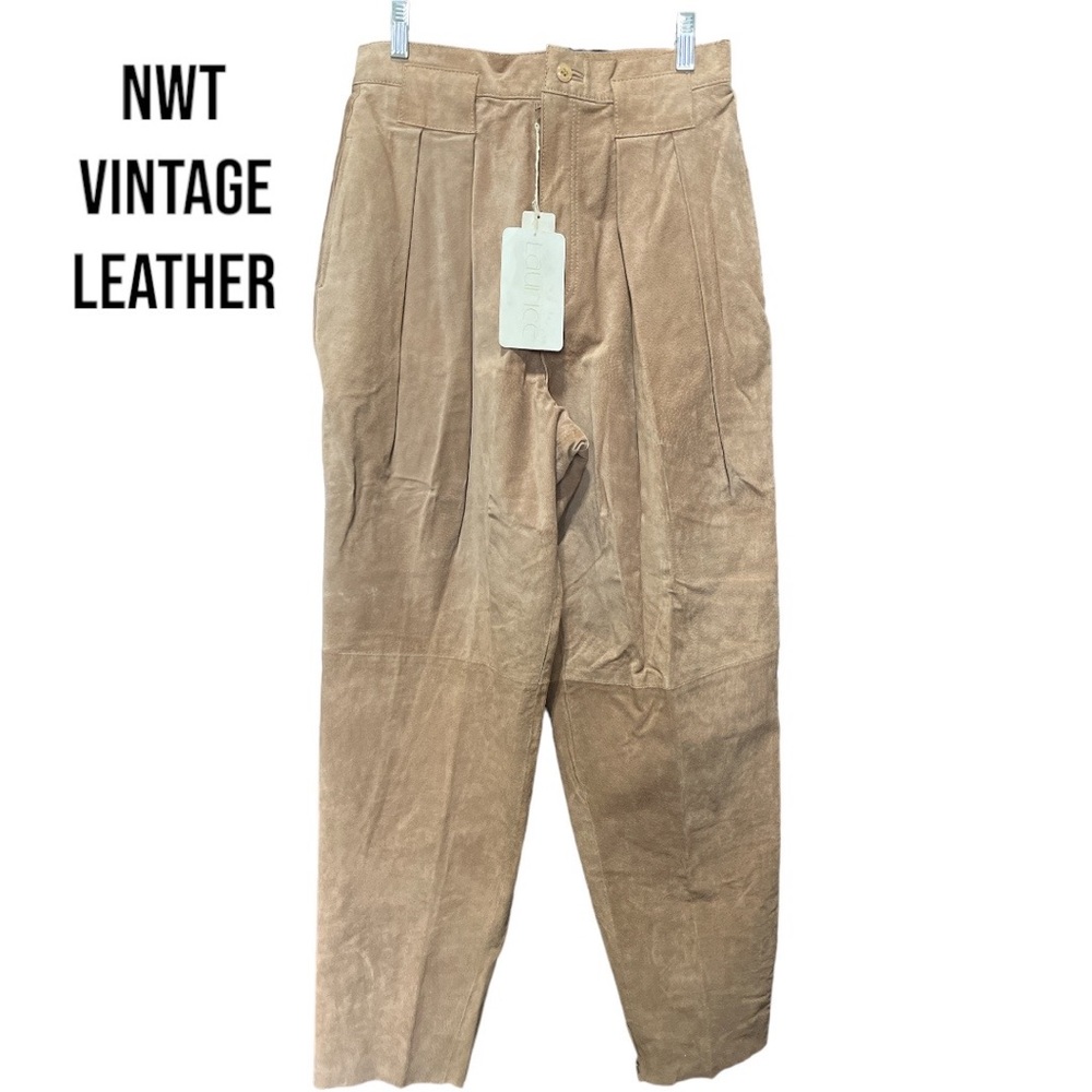 NWT Laurice Vintage Tan Leather High Waisted Pleated Leather Pants Sz 11/12